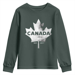 Canada Flag Youth Sweatshirt Canadian Maple Leaf Vintage Retro Sport TS10 Dark Forest Green Print Your Wear