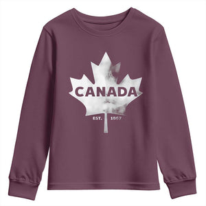 Canada Flag Youth Sweatshirt Canadian Maple Leaf Vintage Retro Sport TS10 Maroon Print Your Wear