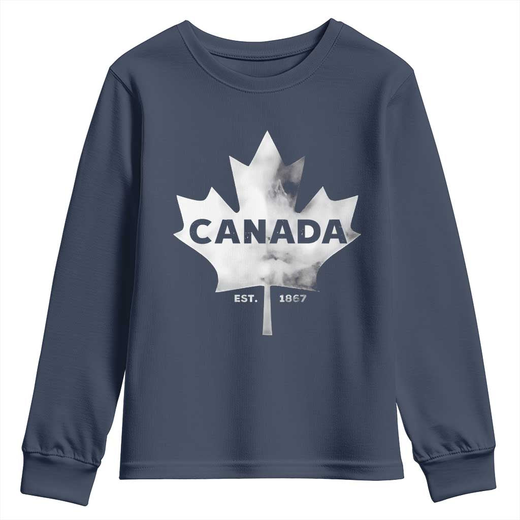 Canada Flag Youth Sweatshirt Canadian Maple Leaf Vintage Retro Sport TS10 Navy Print Your Wear