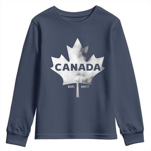 Canada Flag Youth Sweatshirt Canadian Maple Leaf Vintage Retro Sport TS10 Navy Print Your Wear