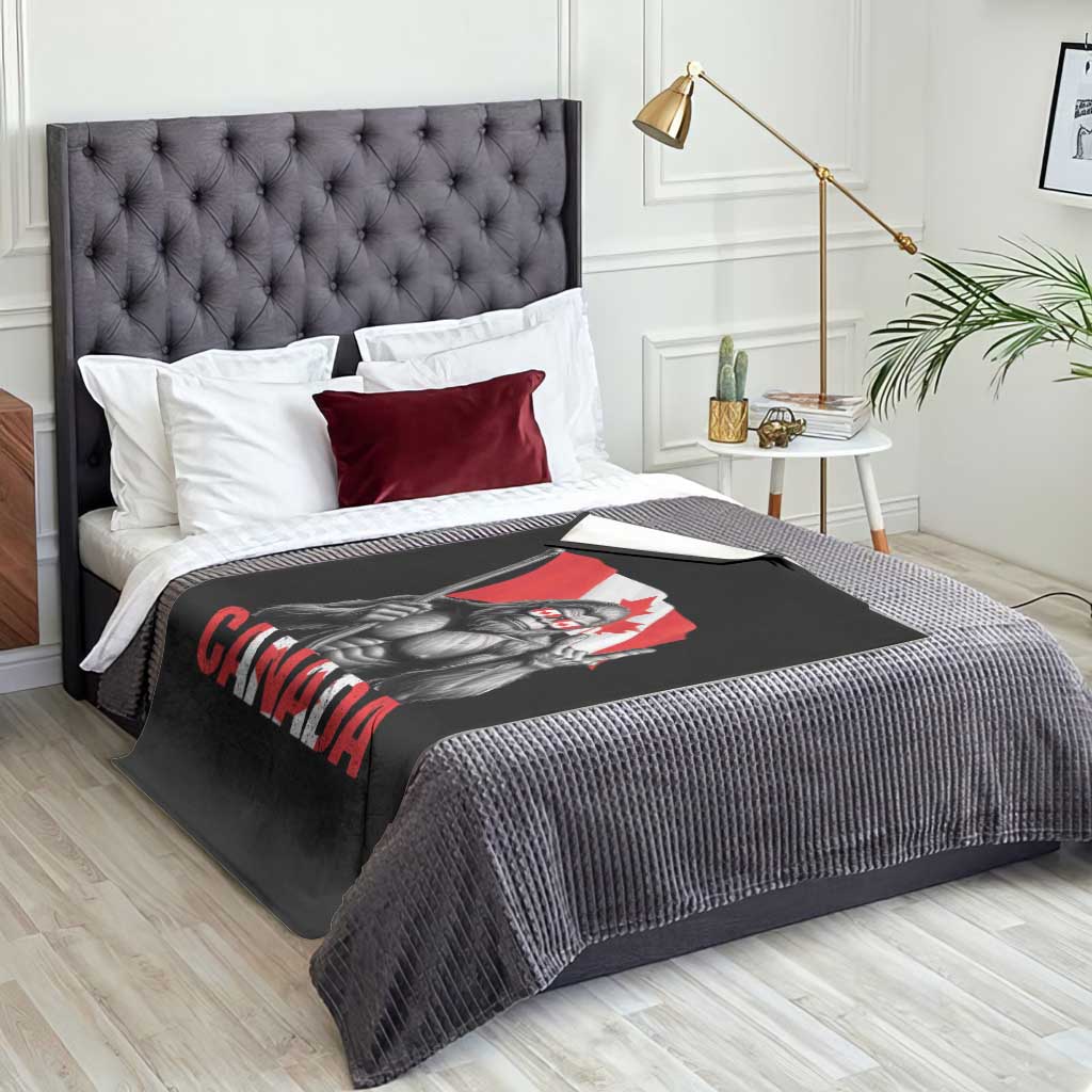 Bigfoot Canada Flag Throw Blanket Canadian Maple Leaf Patriotic Sasquatch TS10 Print Your Wear