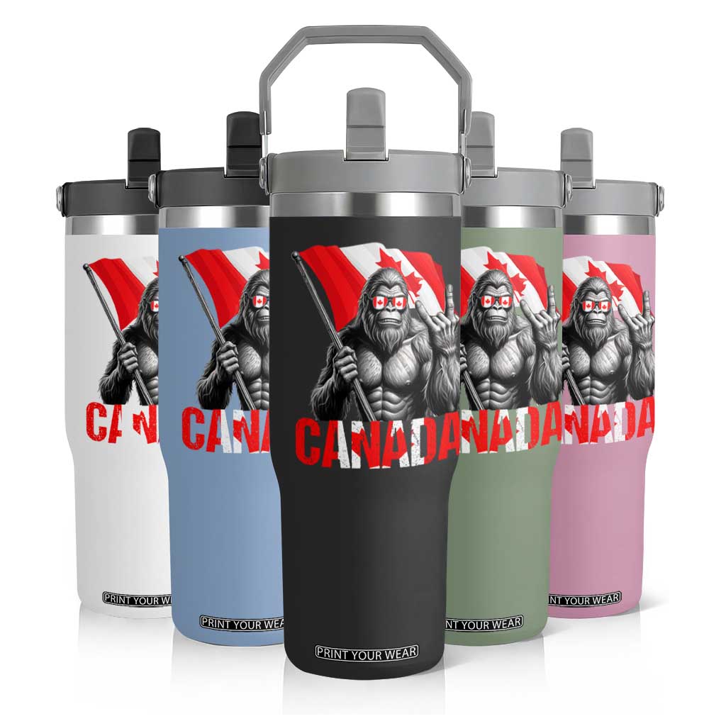 Bigfoot Canada Flag Flip Straw Tumbler Canadian Maple Leaf Patriotic Sasquatch TS10 Print Your Wear
