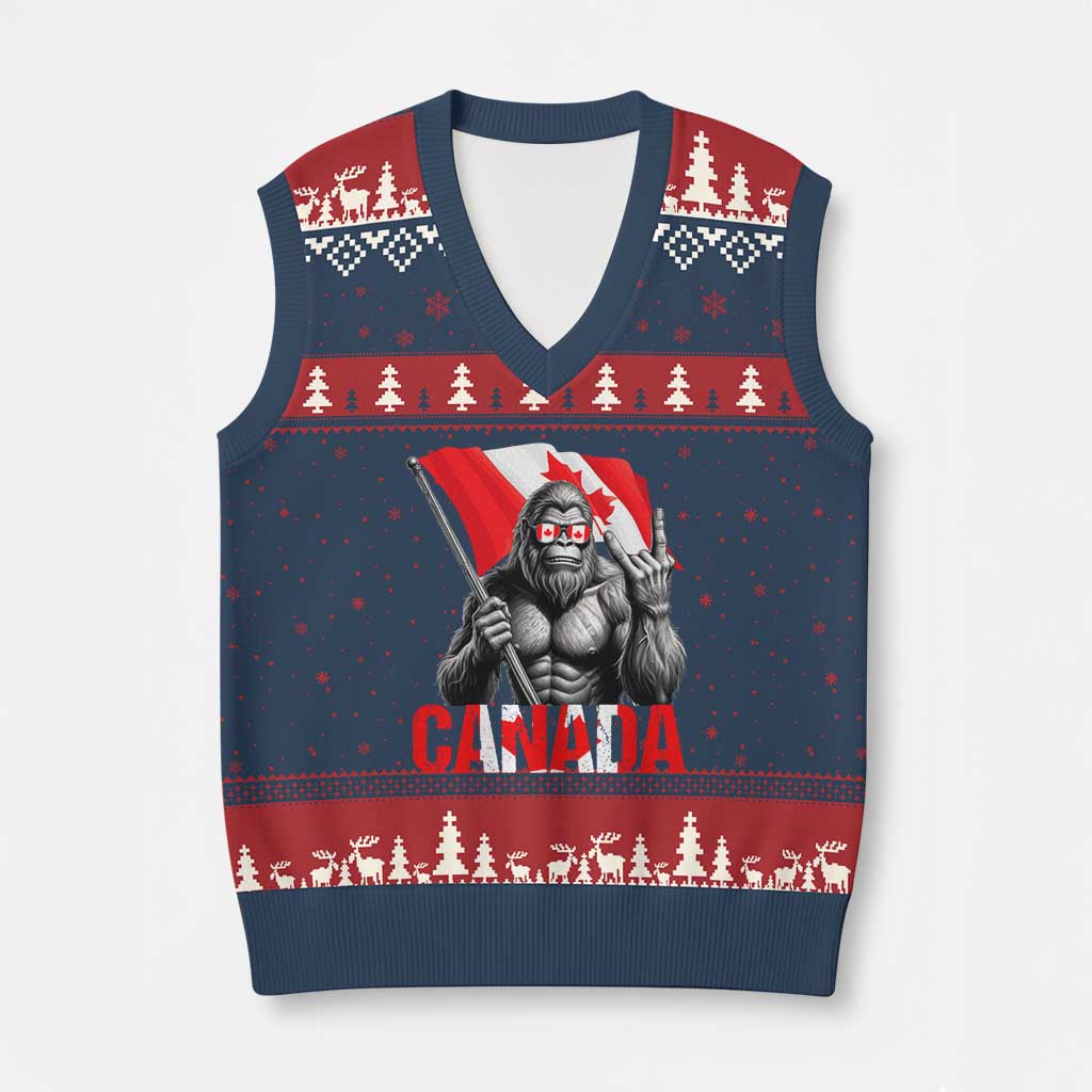 Bigfoot Canada Flag V-Neck Knit Sweater Vest Canadian Maple Leaf Patriotic Sasquatch TS10 Navy Red Print Your Wear