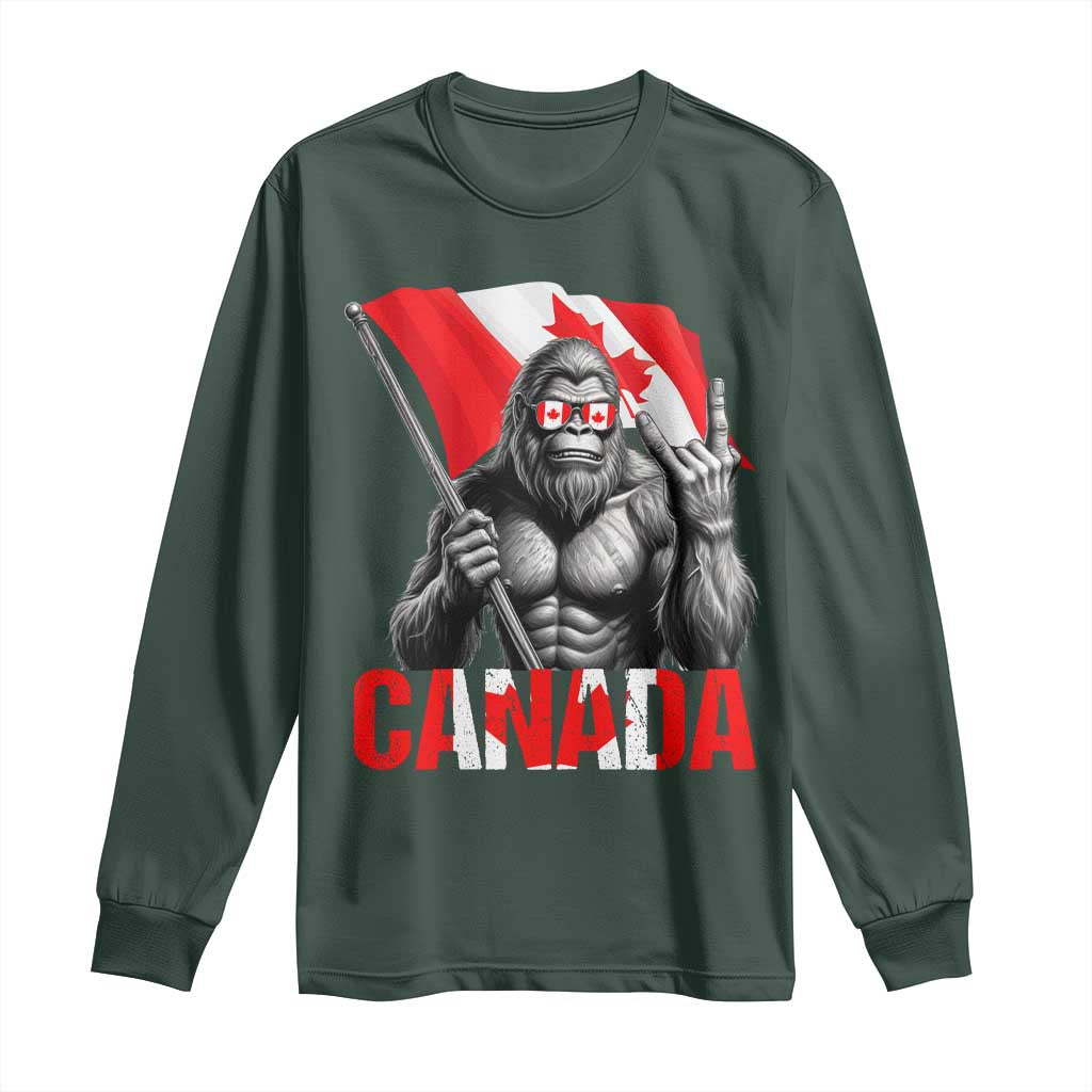 Bigfoot Canada Flag Long Sleeve Shirt Canadian Maple Leaf Patriotic Sasquatch TS10 Dark Forest Green Print Your Wear