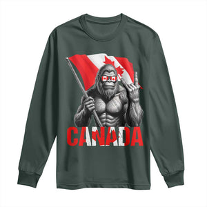 Bigfoot Canada Flag Long Sleeve Shirt Canadian Maple Leaf Patriotic Sasquatch TS10 Dark Forest Green Print Your Wear
