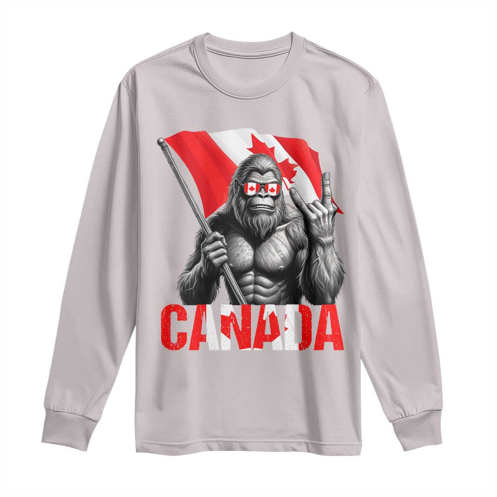 Bigfoot Canada Flag Long Sleeve Shirt Canadian Maple Leaf Patriotic Sasquatch TS10 Ice Gray Print Your Wear