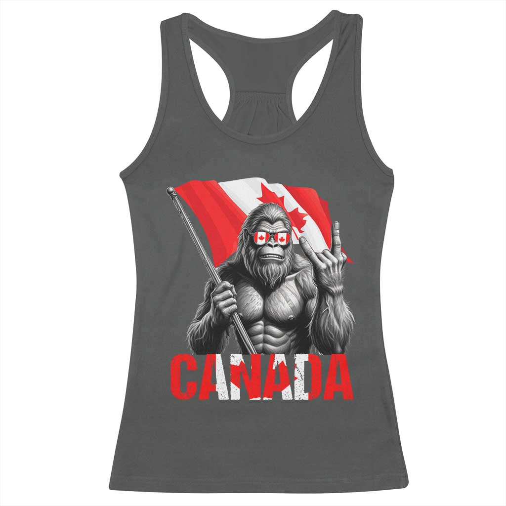 Bigfoot Canada Flag Racerback Tank Top Canadian Maple Leaf Patriotic Sasquatch TS10 Dark Heather Print Your Wear