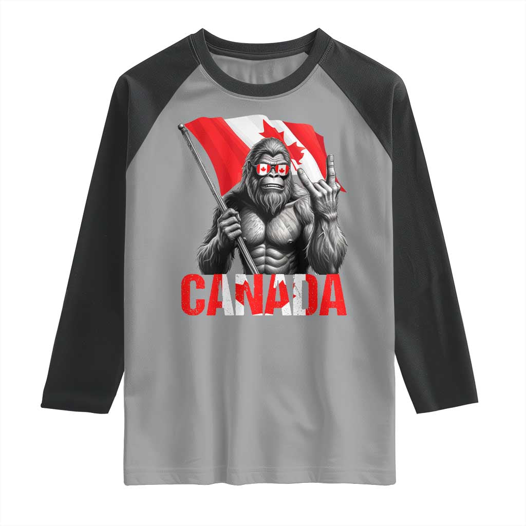 Bigfoot Canada Flag Raglan Shirt Canadian Maple Leaf Patriotic Sasquatch TS10 Sport Gray Black Print Your Wear
