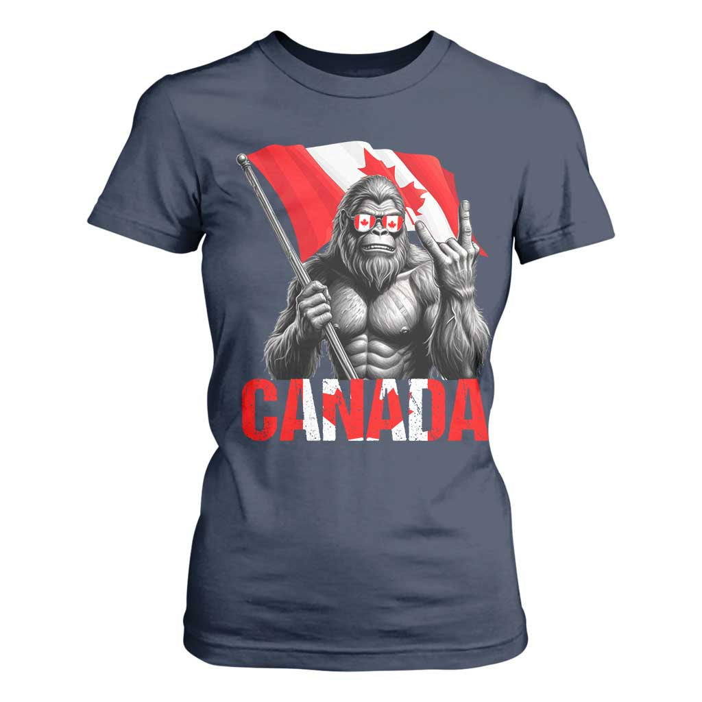 Bigfoot Canada Flag T Shirt For Women Canadian Maple Leaf Patriotic Sasquatch TS10 Navy Print Your Wear