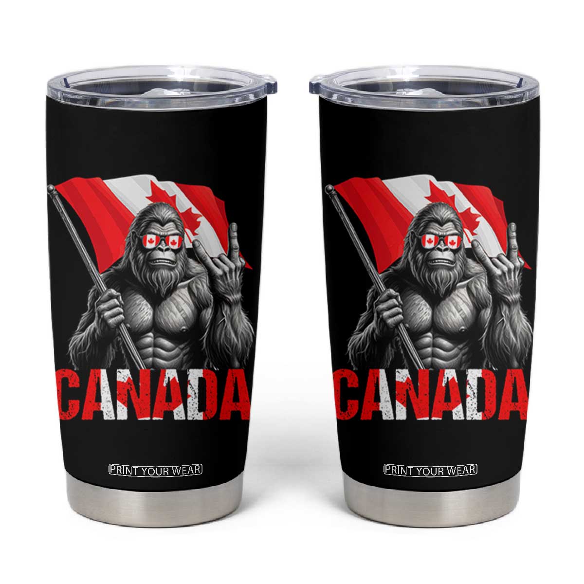 Bigfoot Canada Flag Tumbler Cup Canadian Maple Leaf Patriotic Sasquatch TS10 Black Print Your Wear