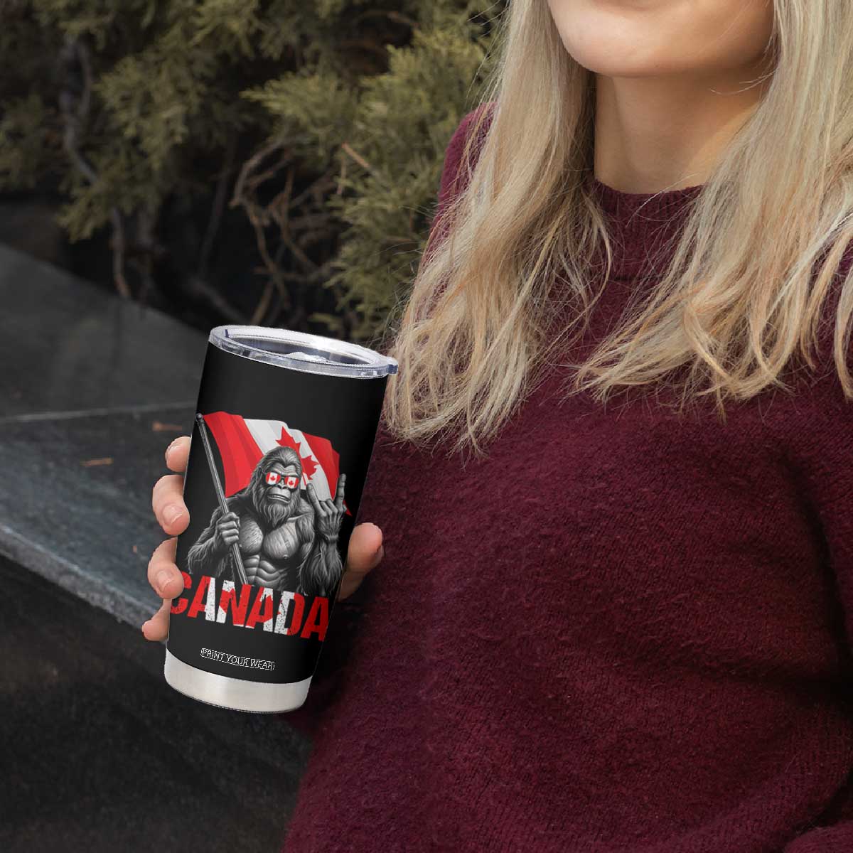 Bigfoot Canada Flag Tumbler Cup Canadian Maple Leaf Patriotic Sasquatch TS10 Print Your Wear