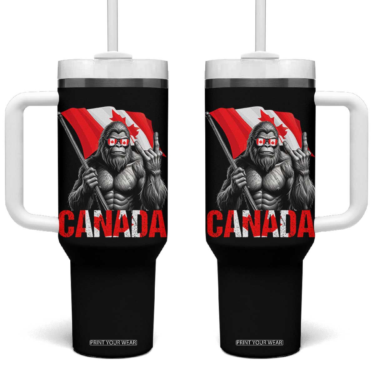 Bigfoot Canada Flag Tumbler With Handle Canadian Maple Leaf Patriotic Sasquatch TS10 One Size: 40 oz Black Print Your Wear