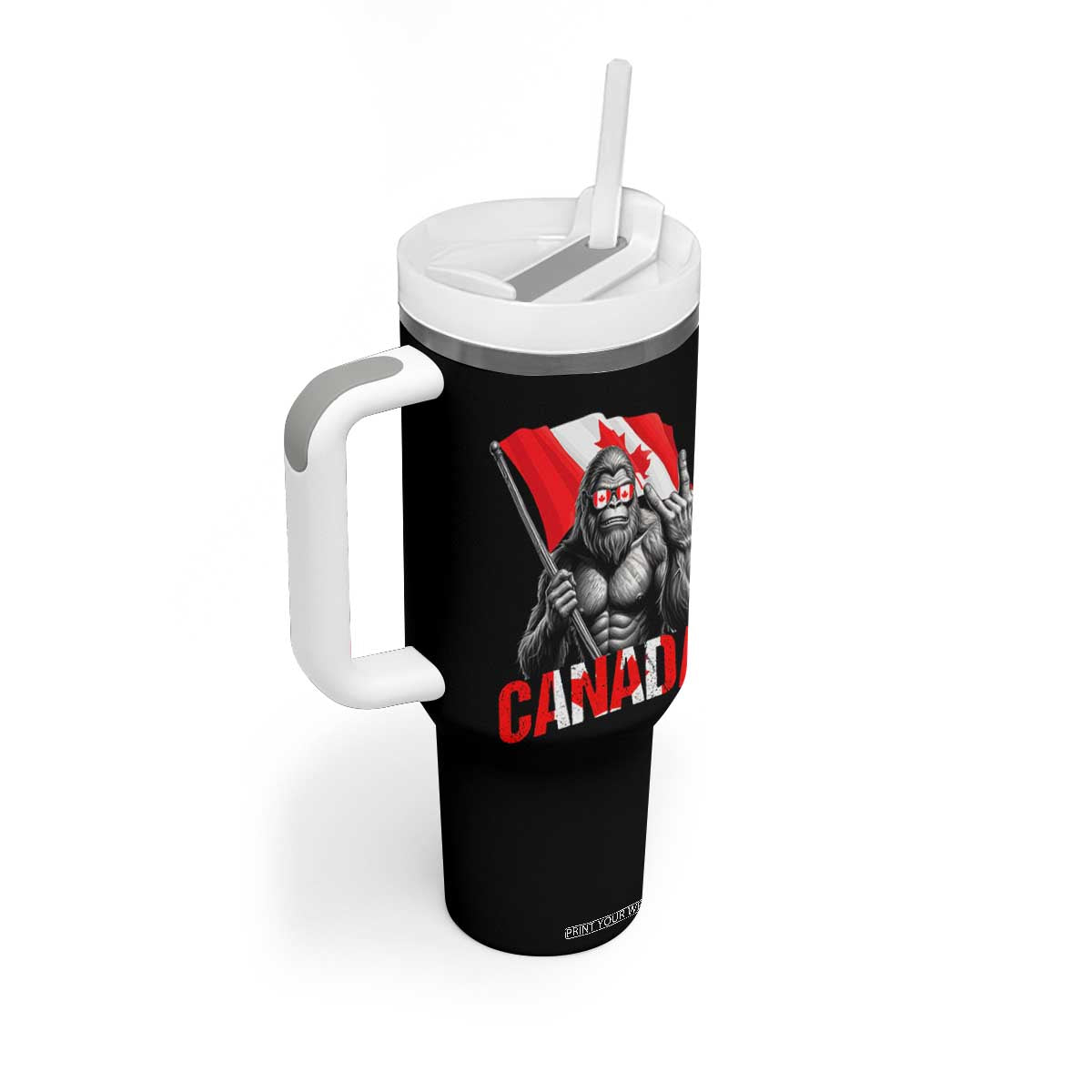 Bigfoot Canada Flag Tumbler With Handle Canadian Maple Leaf Patriotic Sasquatch TS10 Print Your Wear