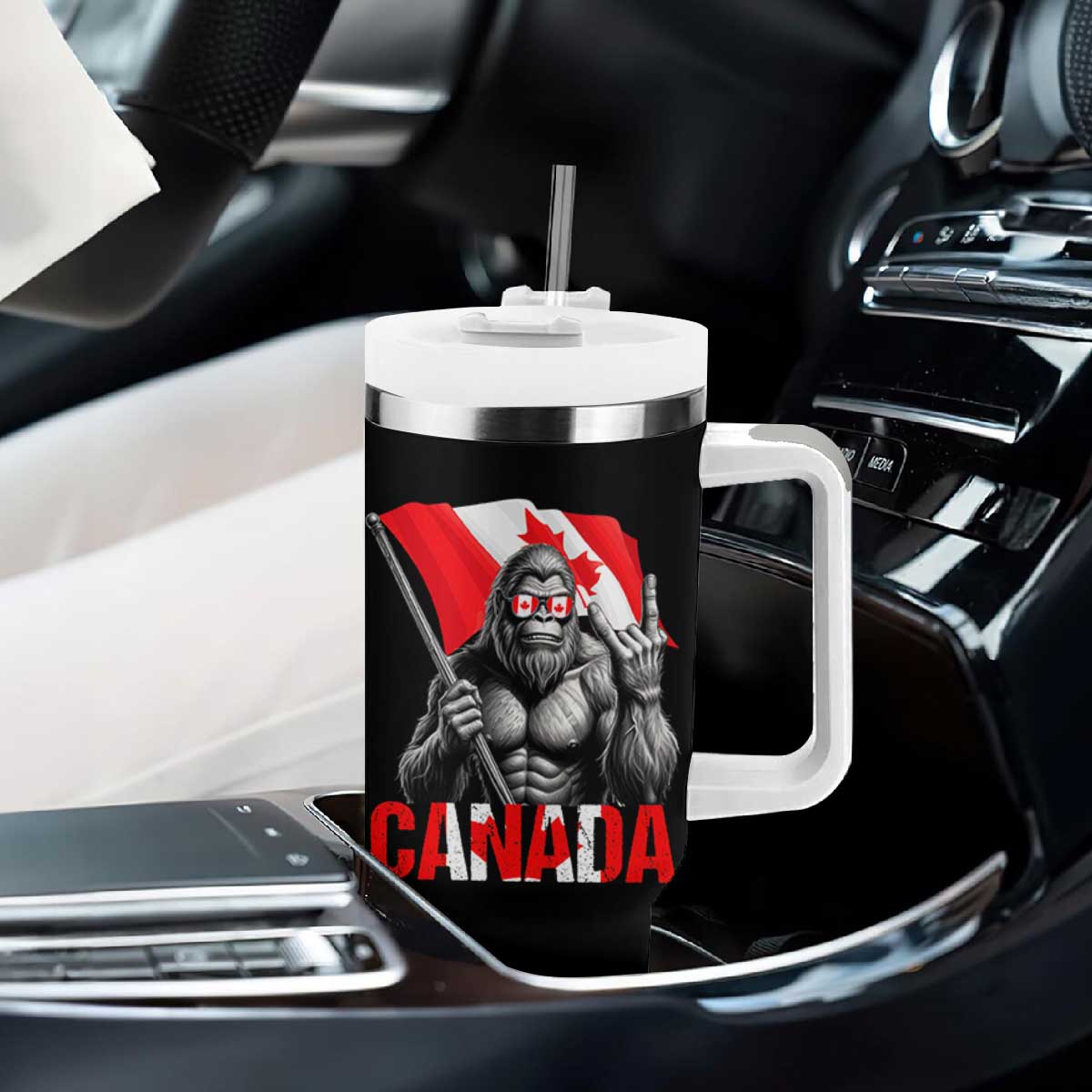 Bigfoot Canada Flag Tumbler With Handle Canadian Maple Leaf Patriotic Sasquatch TS10 Print Your Wear
