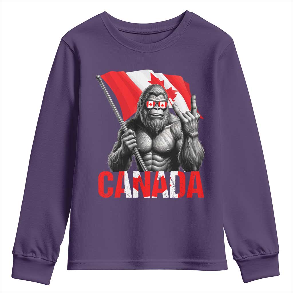 Bigfoot Canada Flag Youth Sweatshirt Canadian Maple Leaf Patriotic Sasquatch TS10 Purple Print Your Wear