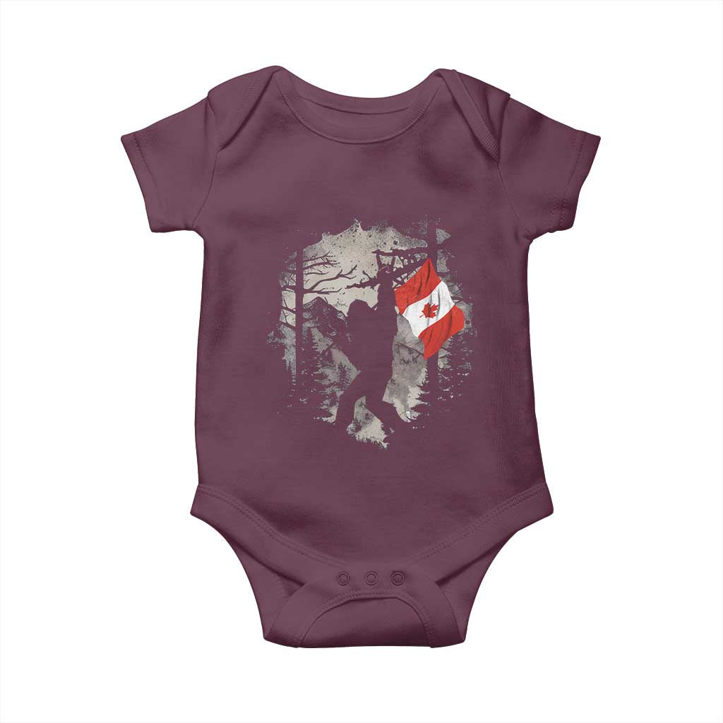 Bigfoot Canada Flag Baby Onesie Retro Sasquatch Forest Rock On TS10 Maroon Print Your Wear