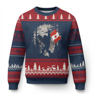 Bigfoot Canada Flag Ugly Christmas Sweater Retro Sasquatch Forest Rock On TS10 Navy Red Print Your Wear