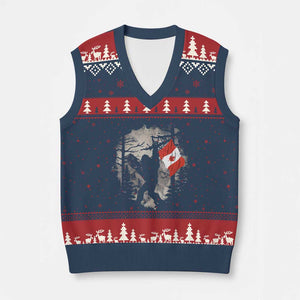 Bigfoot Canada Flag V-Neck Knit Sweater Vest Retro Sasquatch Forest Rock On TS10 Navy Red Print Your Wear