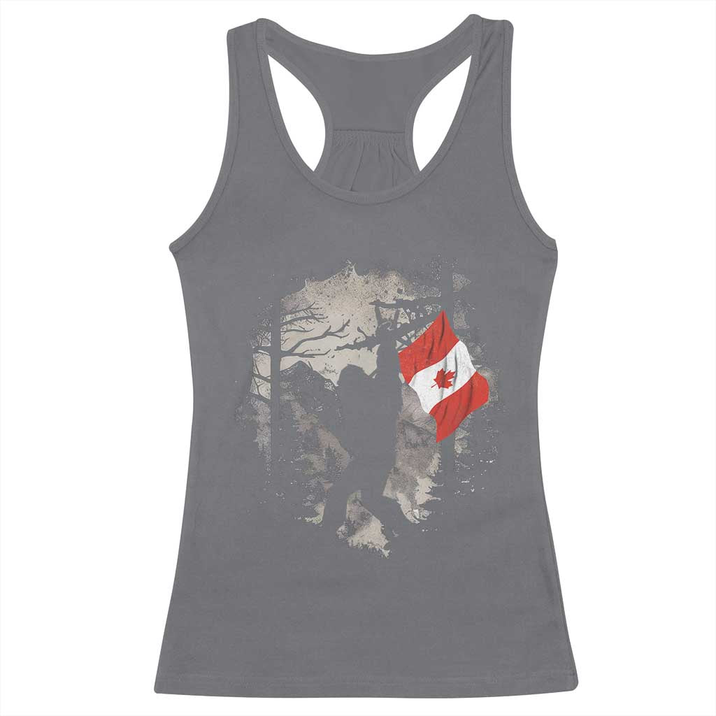 Bigfoot Canada Flag Racerback Tank Top Retro Sasquatch Forest Rock On TS10 Charcoal Print Your Wear