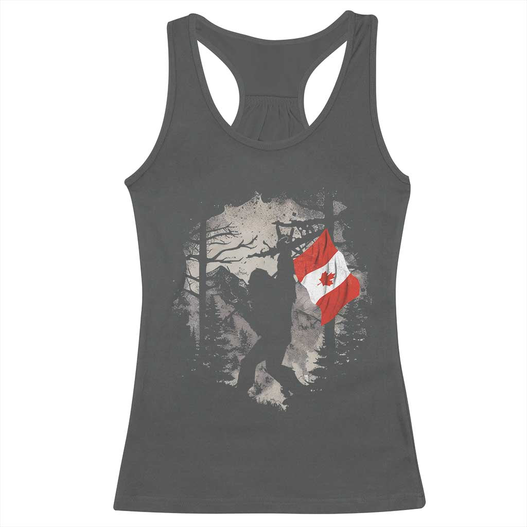 Bigfoot Canada Flag Racerback Tank Top Retro Sasquatch Forest Rock On TS10 Dark Heather Print Your Wear