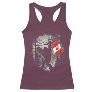 Bigfoot Canada Flag Racerback Tank Top Retro Sasquatch Forest Rock On TS10 Maroon Print Your Wear