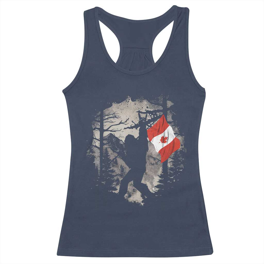 Bigfoot Canada Flag Racerback Tank Top Retro Sasquatch Forest Rock On TS10 Navy Print Your Wear