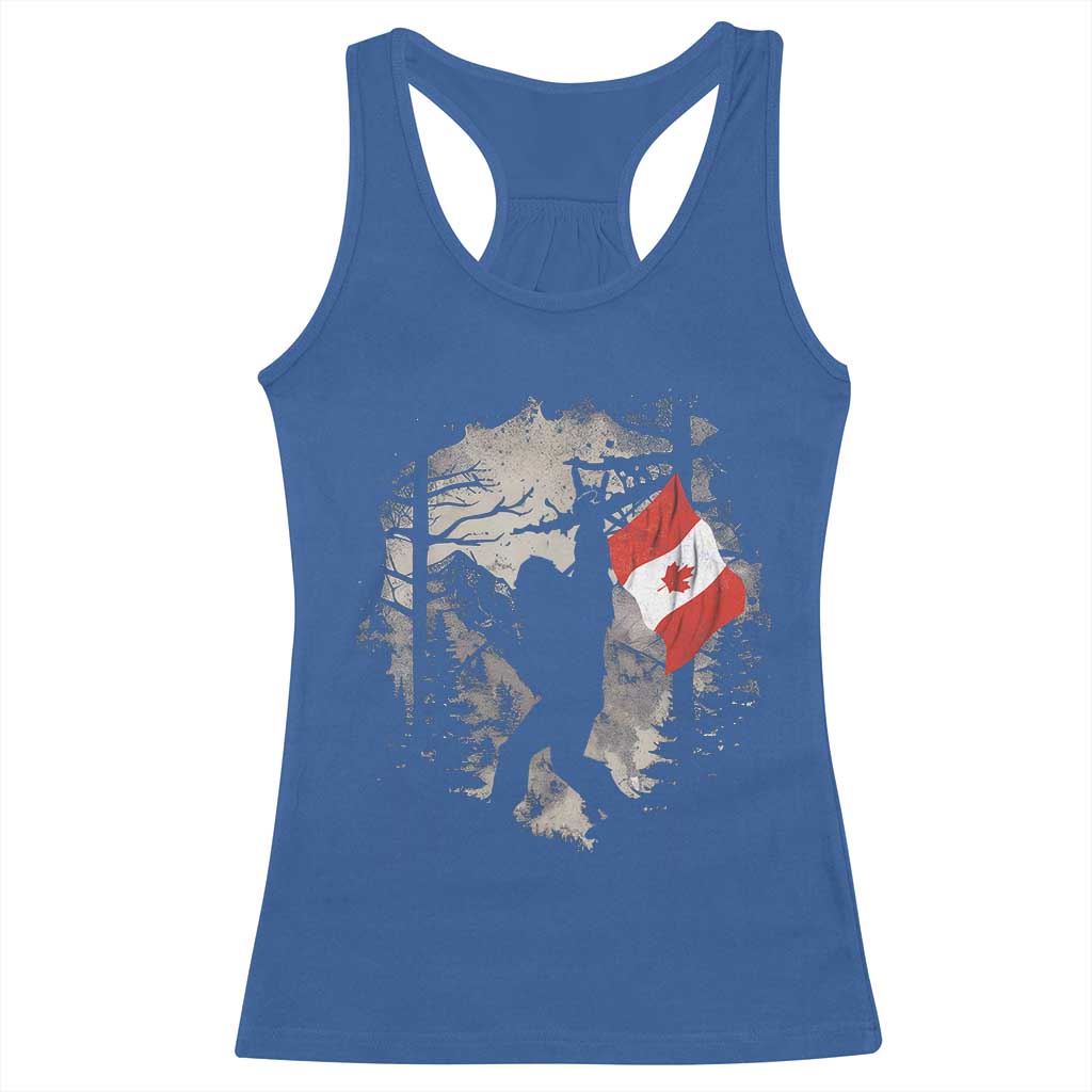 Bigfoot Canada Flag Racerback Tank Top Retro Sasquatch Forest Rock On TS10 Royal Blue Print Your Wear