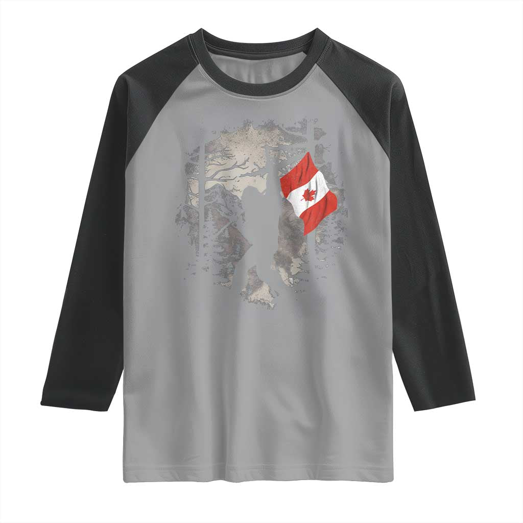 Bigfoot Canada Flag Raglan Shirt Retro Sasquatch Forest Rock On TS10 Sport Gray Black Print Your Wear