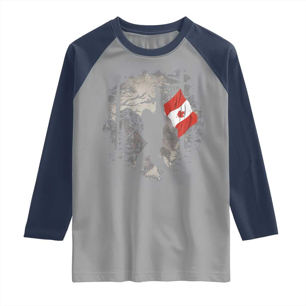 Bigfoot Canada Flag Raglan Shirt Retro Sasquatch Forest Rock On TS10 Sport Gray Navy Print Your Wear