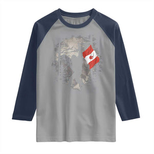 Bigfoot Canada Flag Raglan Shirt Retro Sasquatch Forest Rock On TS10 Sport Gray Navy Print Your Wear