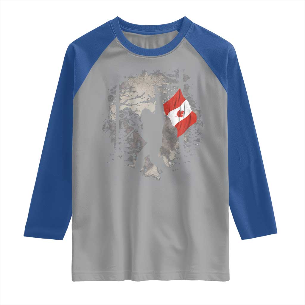 Bigfoot Canada Flag Raglan Shirt Retro Sasquatch Forest Rock On TS10 Sport Gray Royal Print Your Wear