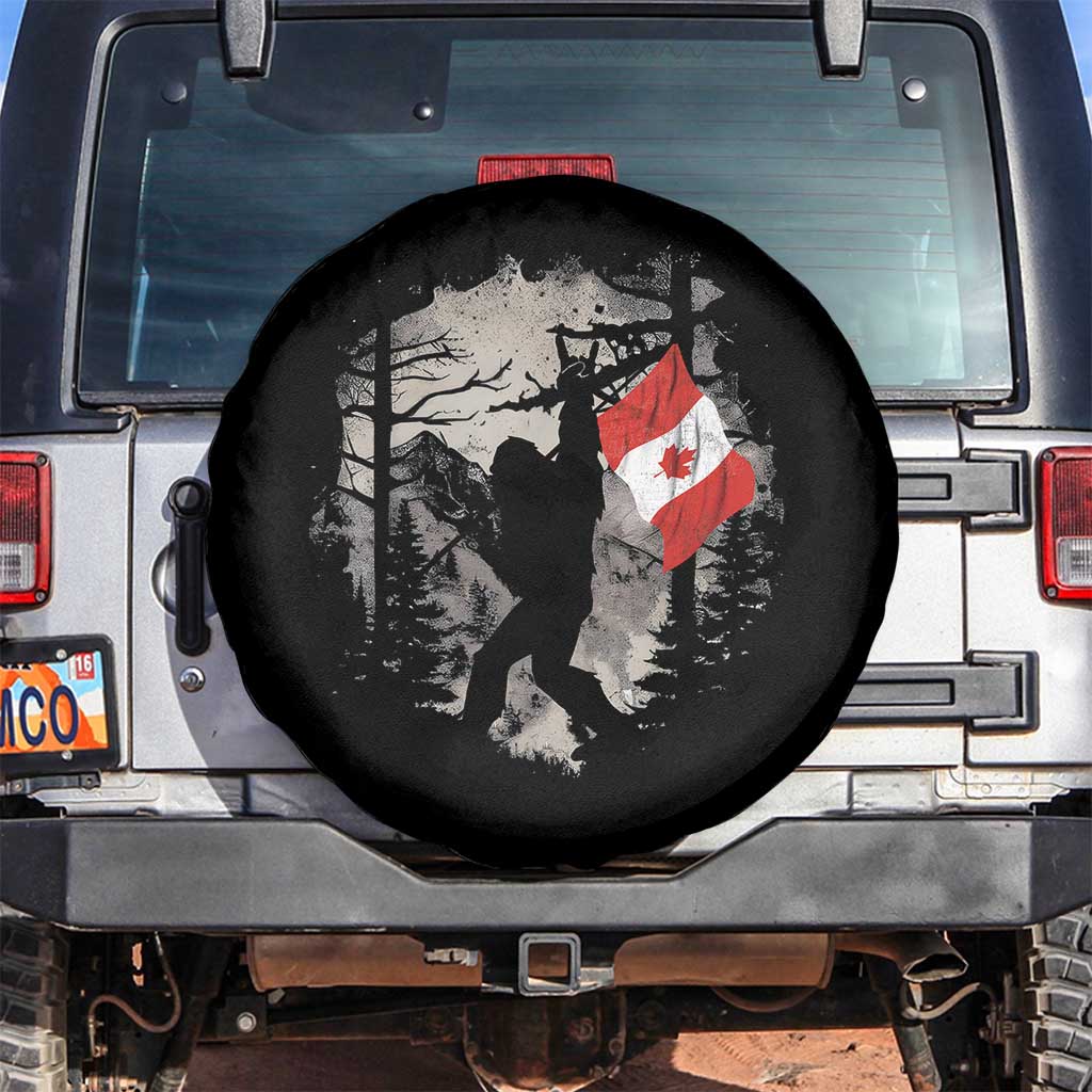 Bigfoot Canada Flag Spare Tire Cover Retro Sasquatch Forest Rock On TS10 No hole Black Print Your Wear