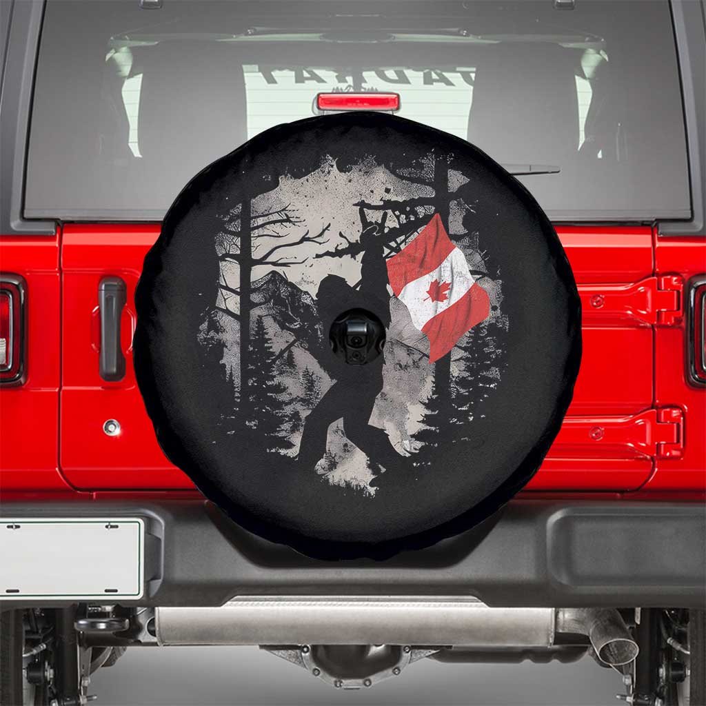 Bigfoot Canada Flag Spare Tire Cover Retro Sasquatch Forest Rock On TS10 Black Print Your Wear