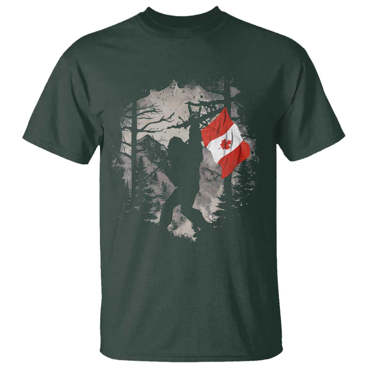 Bigfoot Canada Flag T Shirt Retro Sasquatch Forest Rock On TS10 Dark Forest Green Print Your Wear