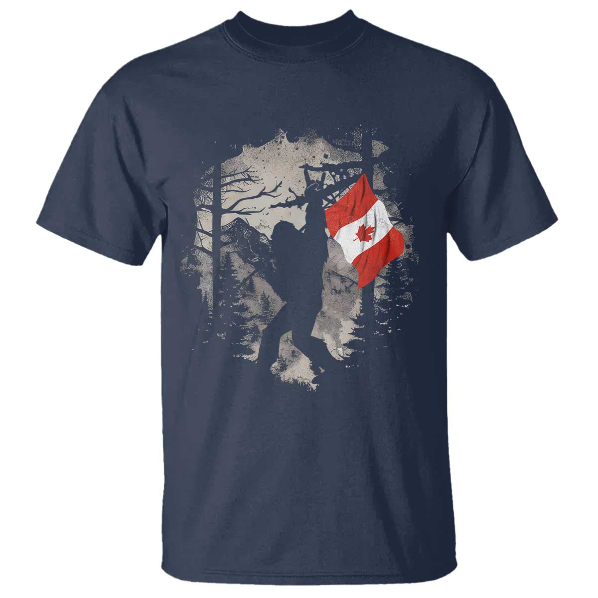 Bigfoot Canada Flag T Shirt Retro Sasquatch Forest Rock On TS10 Navy Print Your Wear