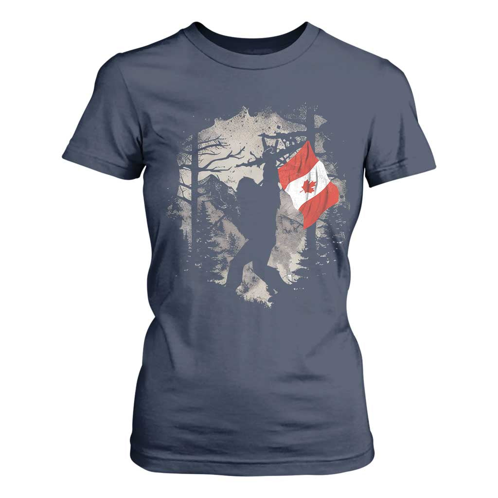 Bigfoot Canada Flag T Shirt For Women Retro Sasquatch Forest Rock On TS10 Navy Print Your Wear