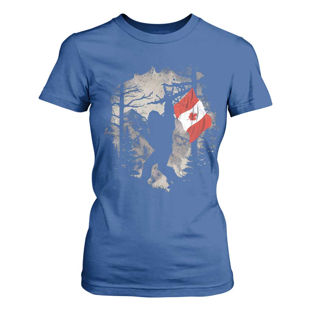 Bigfoot Canada Flag T Shirt For Women Retro Sasquatch Forest Rock On TS10 Royal Blue Print Your Wear