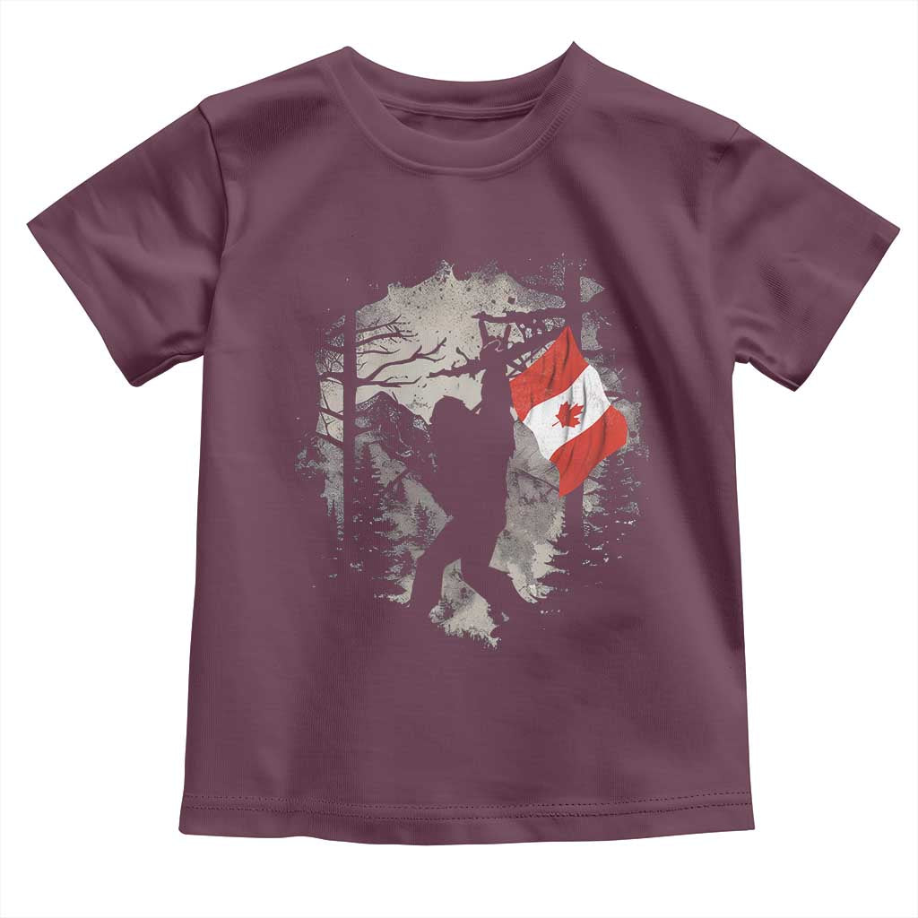 Bigfoot Canada Flag Toddler T Shirt Retro Sasquatch Forest Rock On TS10 Maroon Print Your Wear