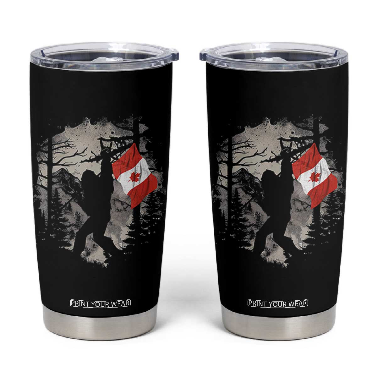 Bigfoot Canada Flag Tumbler Cup Retro Sasquatch Forest Rock On TS10 Black Print Your Wear