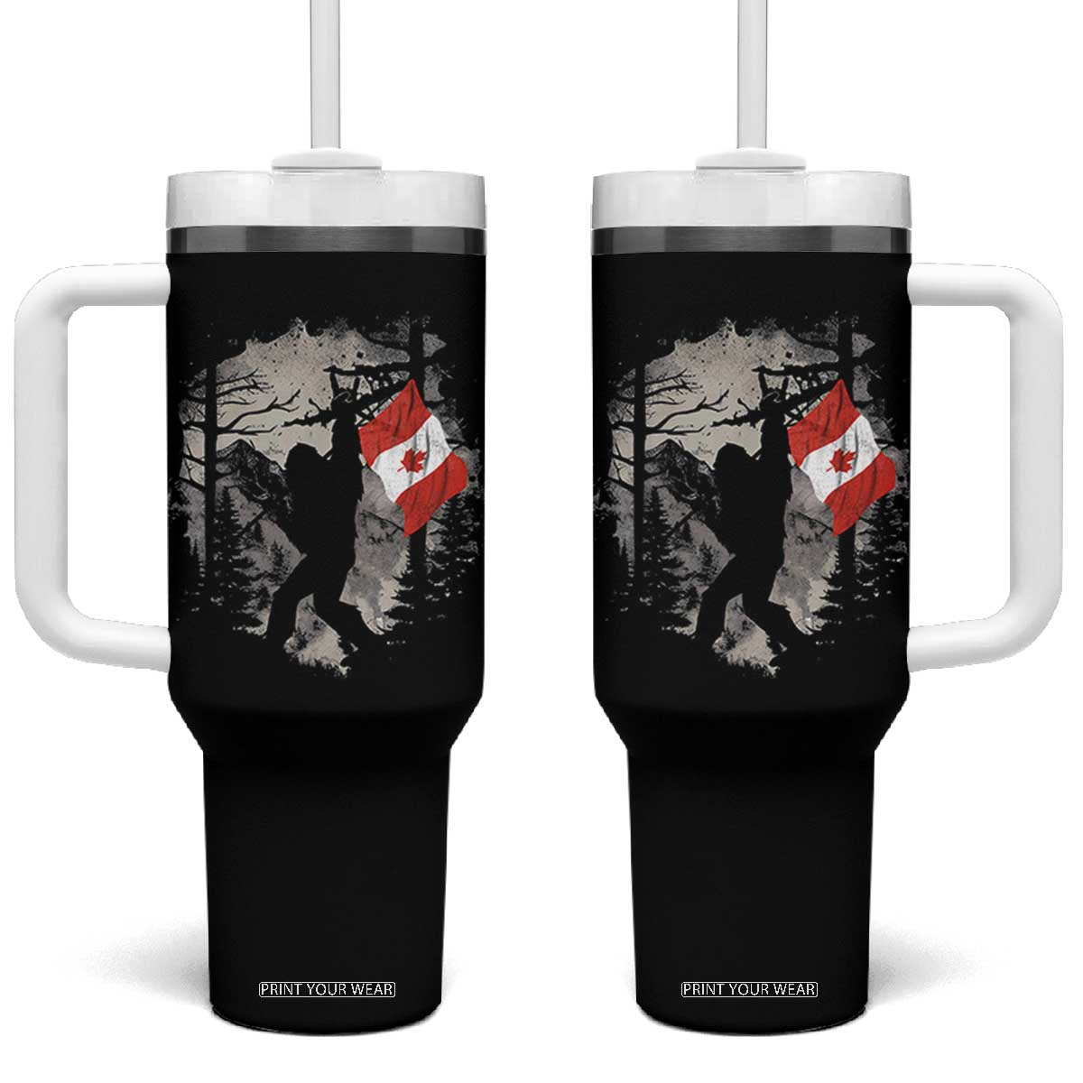 Bigfoot Canada Flag Tumbler With Handle Retro Sasquatch Forest Rock On TS10 One Size: 40 oz Black Print Your Wear