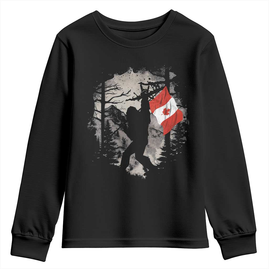 Bigfoot Canada Flag Youth Sweatshirt Retro Sasquatch Forest Rock On TS10 Black Print Your Wear