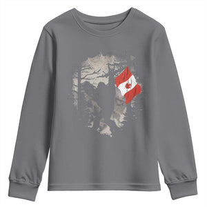 Bigfoot Canada Flag Youth Sweatshirt Retro Sasquatch Forest Rock On TS10 Charcoal Print Your Wear