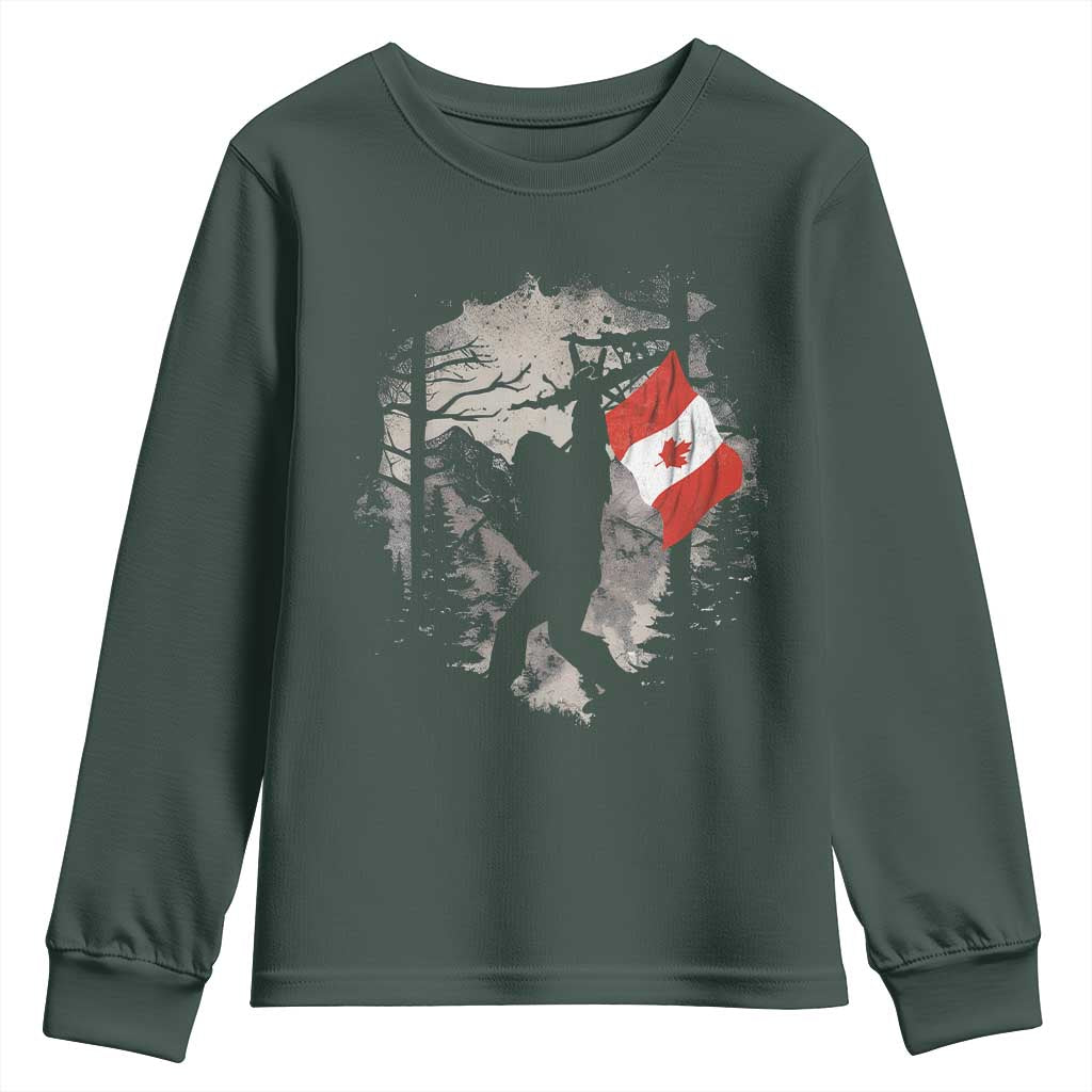 Bigfoot Canada Flag Youth Sweatshirt Retro Sasquatch Forest Rock On TS10 Dark Forest Green Print Your Wear