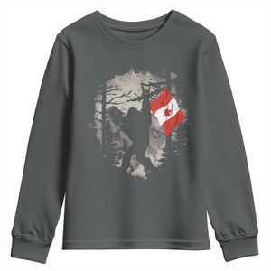 Bigfoot Canada Flag Youth Sweatshirt Retro Sasquatch Forest Rock On TS10 Dark Heather Print Your Wear