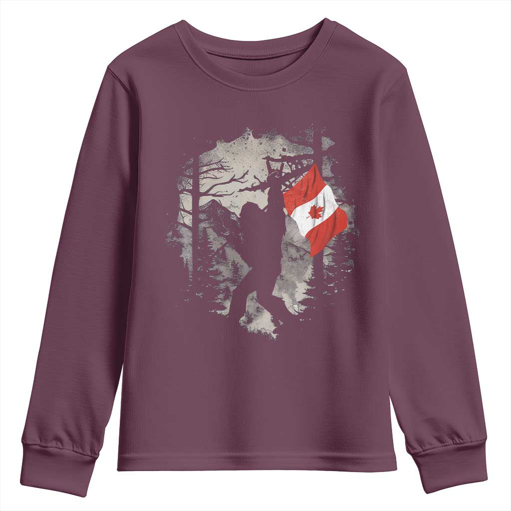 Bigfoot Canada Flag Youth Sweatshirt Retro Sasquatch Forest Rock On TS10 Maroon Print Your Wear