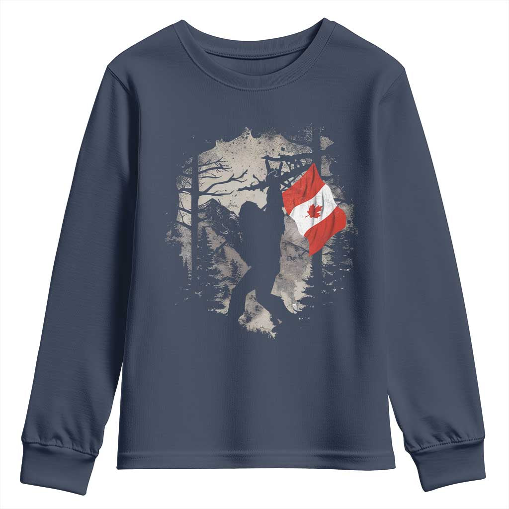 Bigfoot Canada Flag Youth Sweatshirt Retro Sasquatch Forest Rock On TS10 Navy Print Your Wear