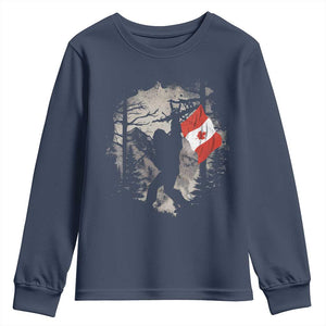 Bigfoot Canada Flag Youth Sweatshirt Retro Sasquatch Forest Rock On TS10 Navy Print Your Wear
