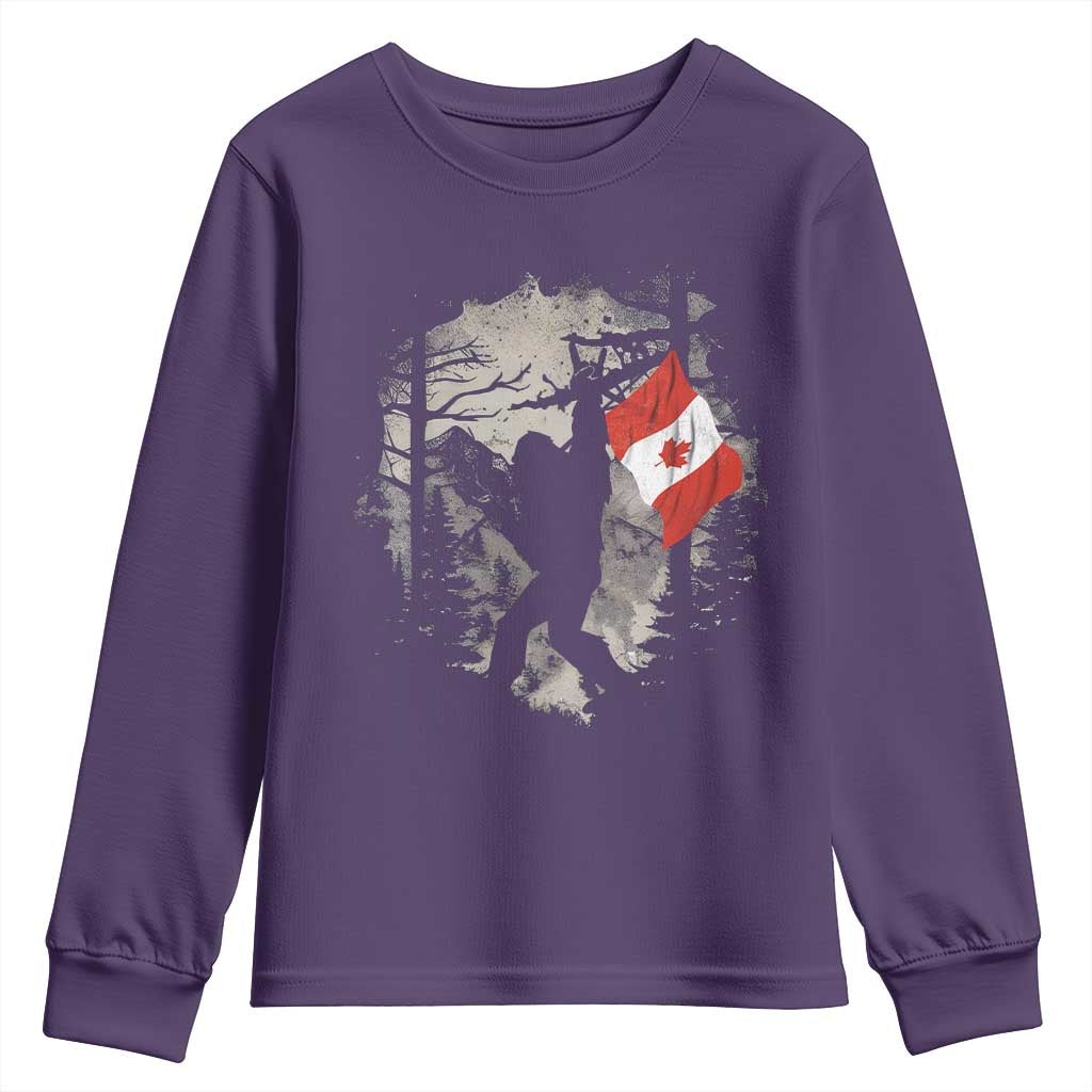 Bigfoot Canada Flag Youth Sweatshirt Retro Sasquatch Forest Rock On TS10 Purple Print Your Wear
