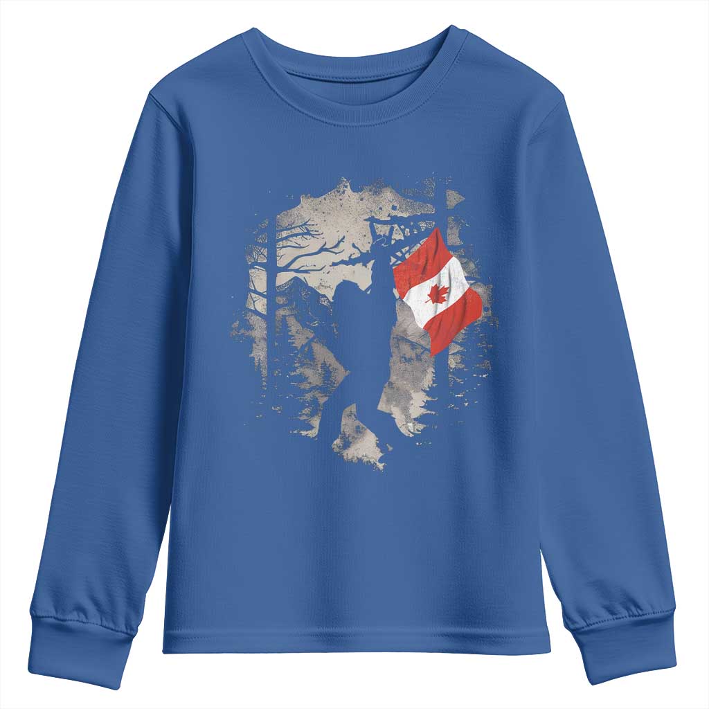 Bigfoot Canada Flag Youth Sweatshirt Retro Sasquatch Forest Rock On TS10 Royal Blue Print Your Wear