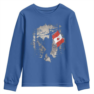 Bigfoot Canada Flag Youth Sweatshirt Retro Sasquatch Forest Rock On TS10 Royal Blue Print Your Wear